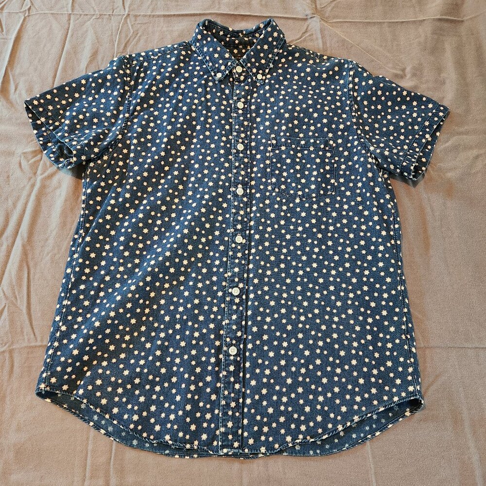 Men's J Crew Short Sleeve Button Down in Blue/White Star Print, Size M